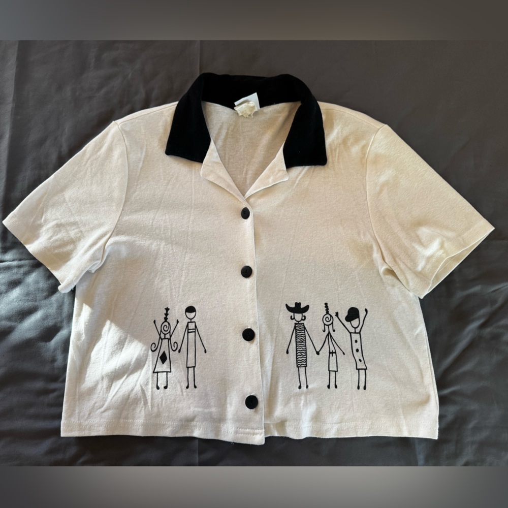 Women's Button Down Shirt with Black Collar